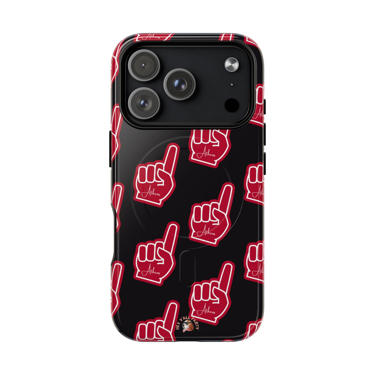 Red Foam Finger "Athens" Georgia Pattern phone case | Magnetic iPhone case | Sports fan accessory
