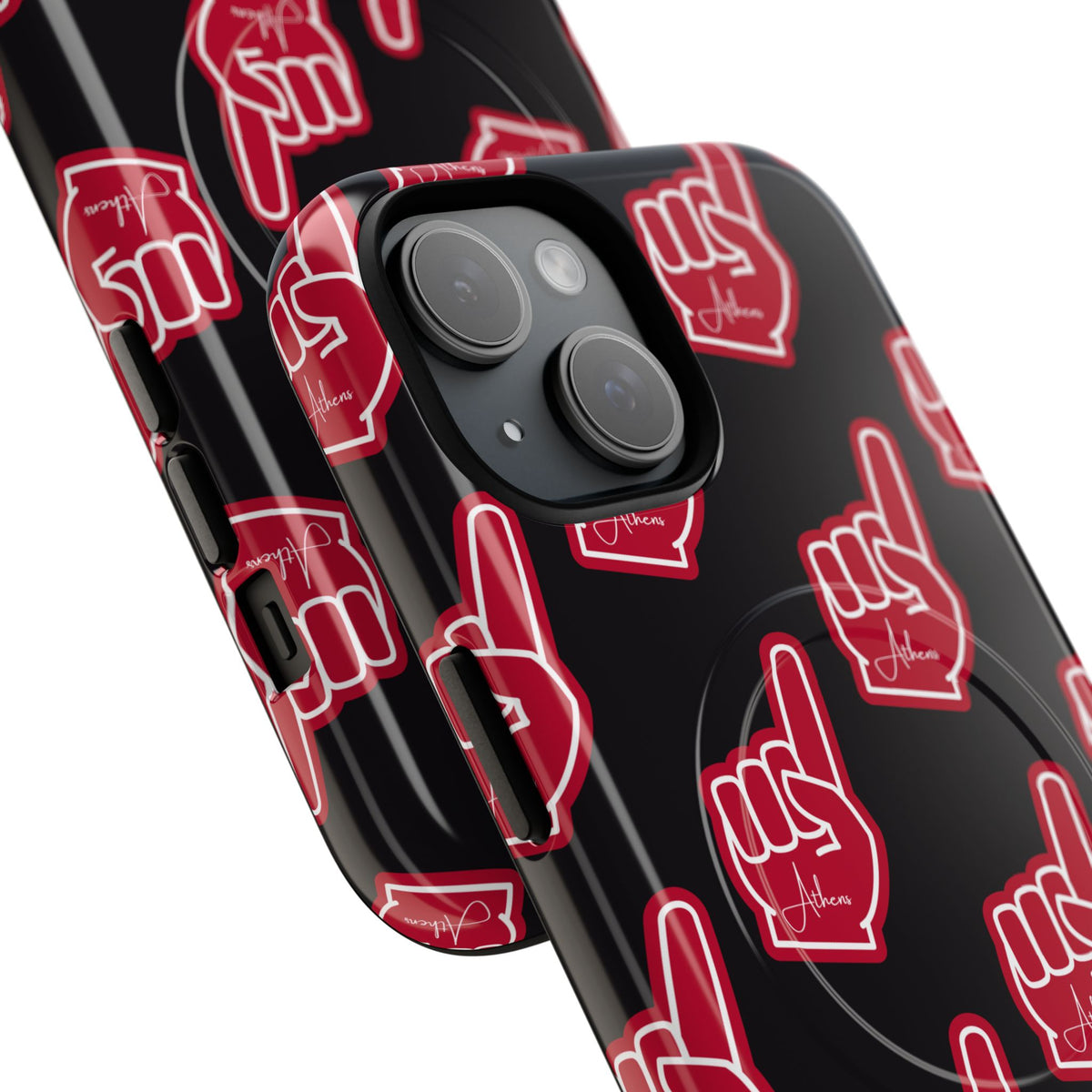 Red Foam Finger "Athens" Georgia Pattern phone case | Magnetic iPhone case | Sports fan accessory