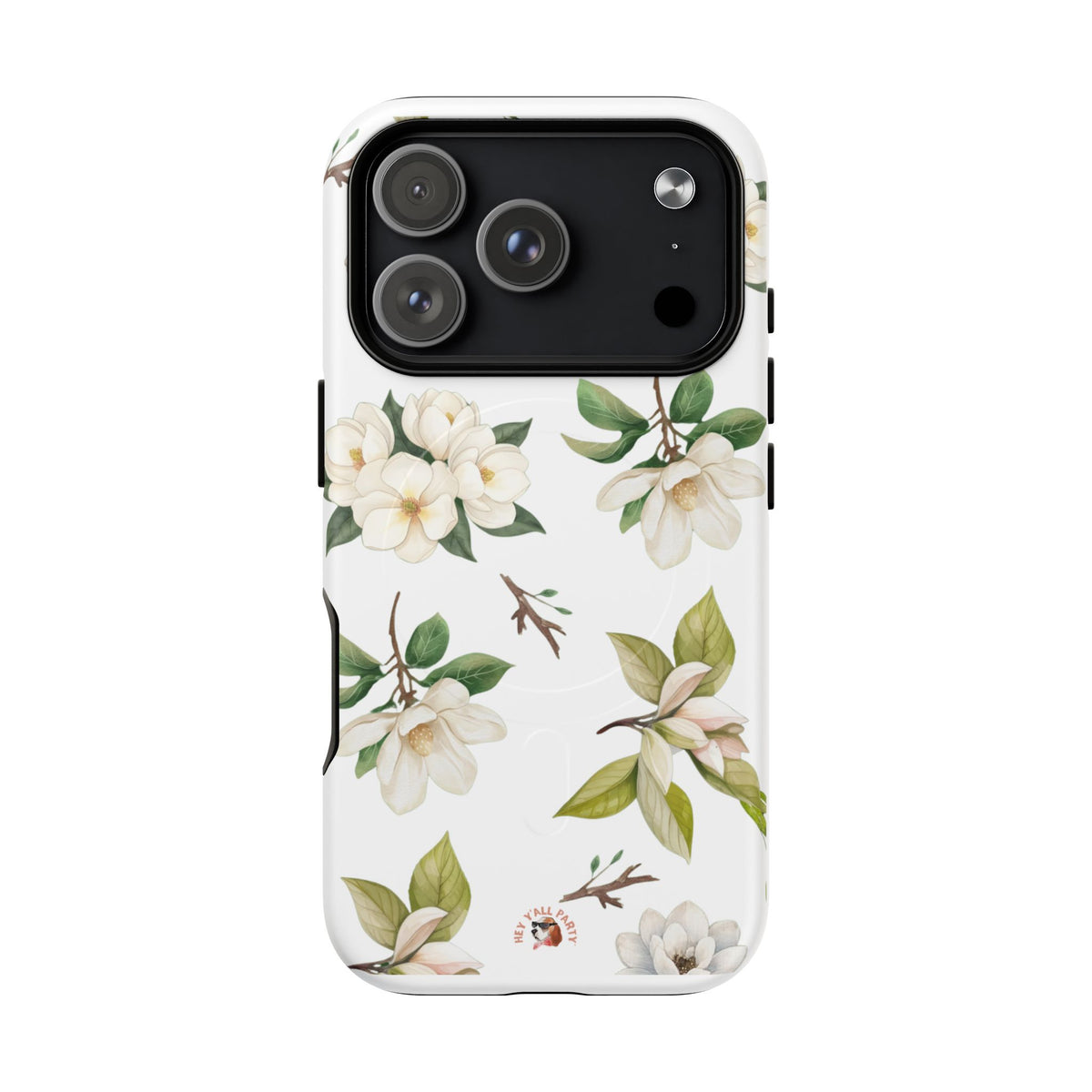 White Magnolia Floral Phone Case | Tough Magnetic Case