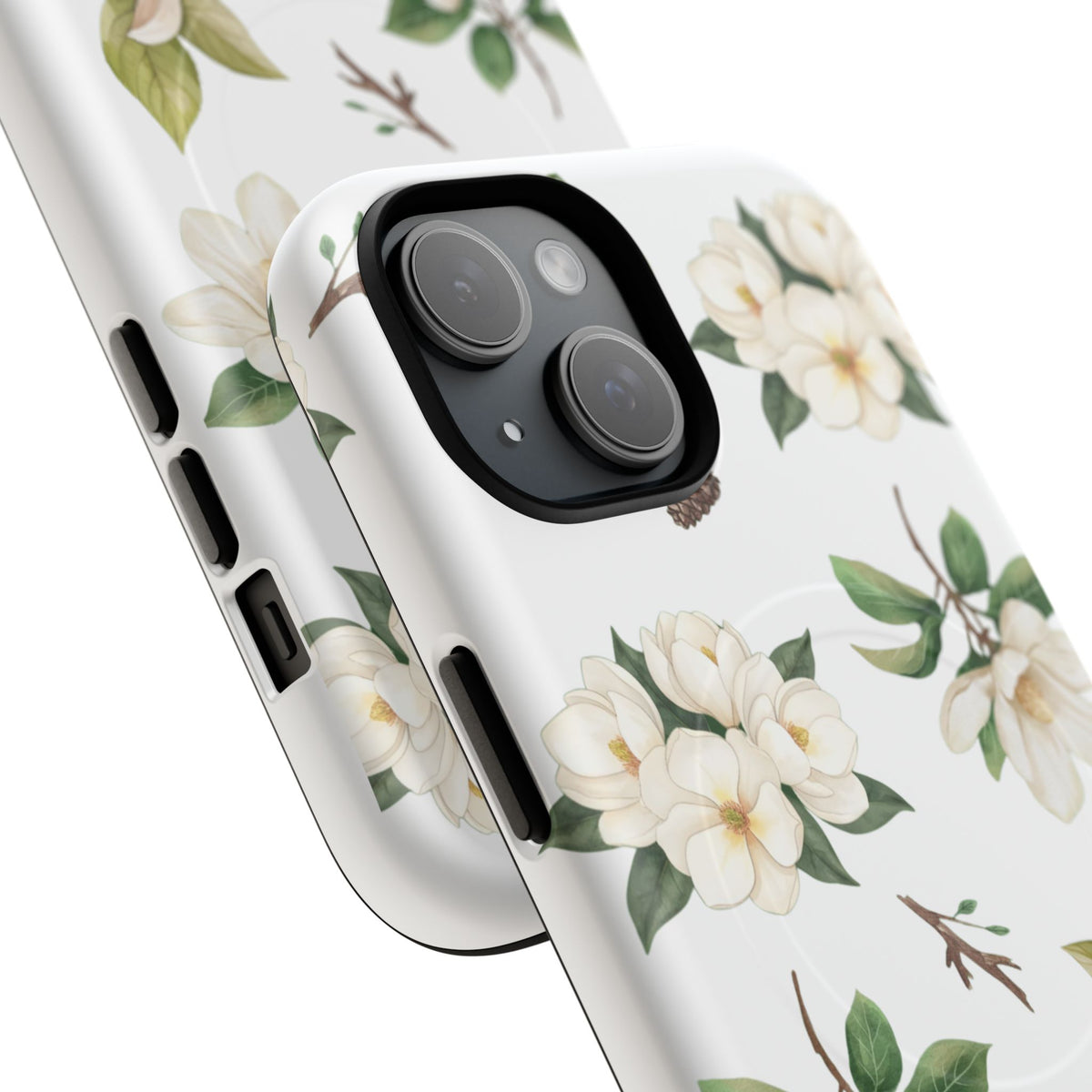White Magnolia Floral Phone Case | Tough Magnetic Case