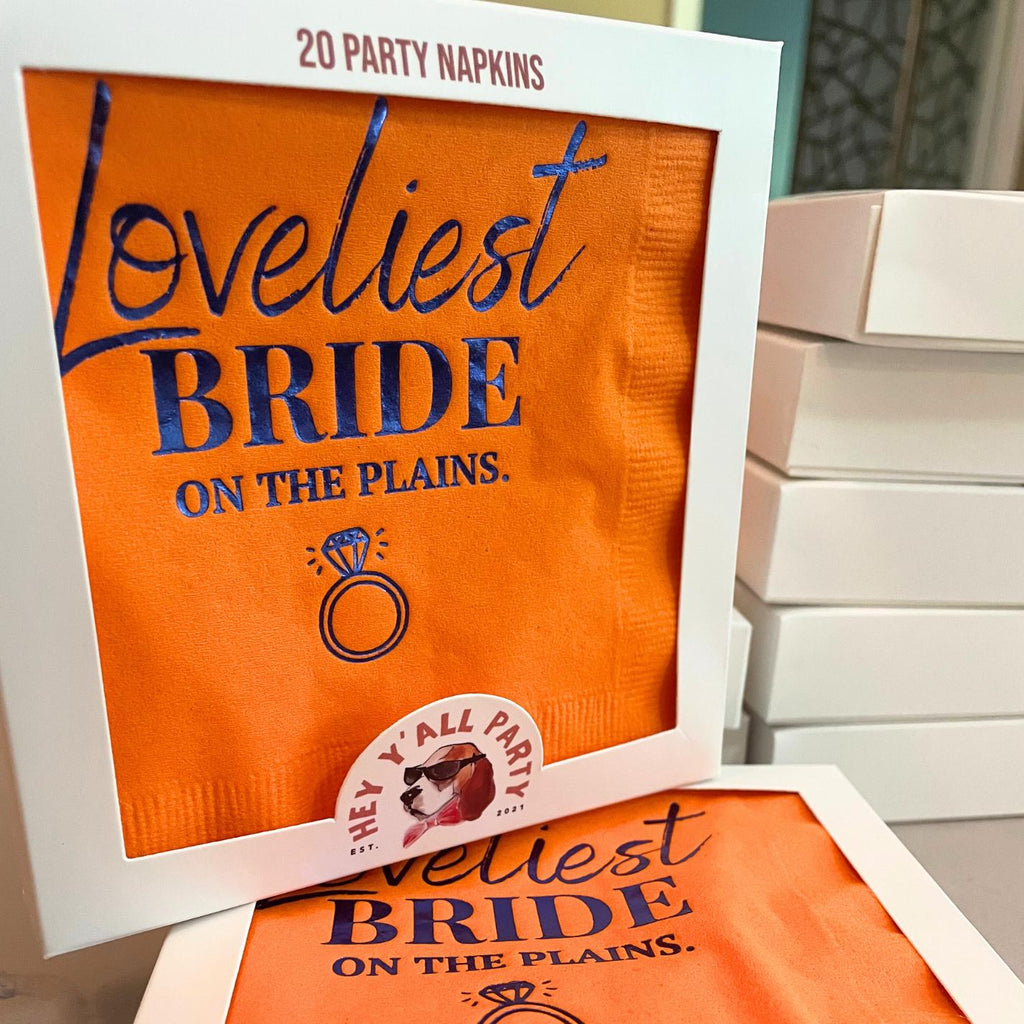 Loveliest Bride on the Plains Foil Orange Blue Napkins