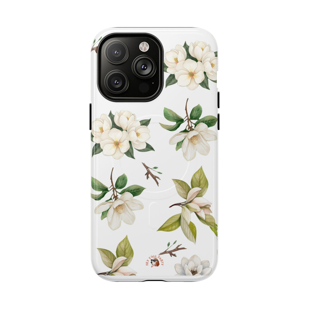 White Magnolia Floral Phone Case | Tough Magnetic Case