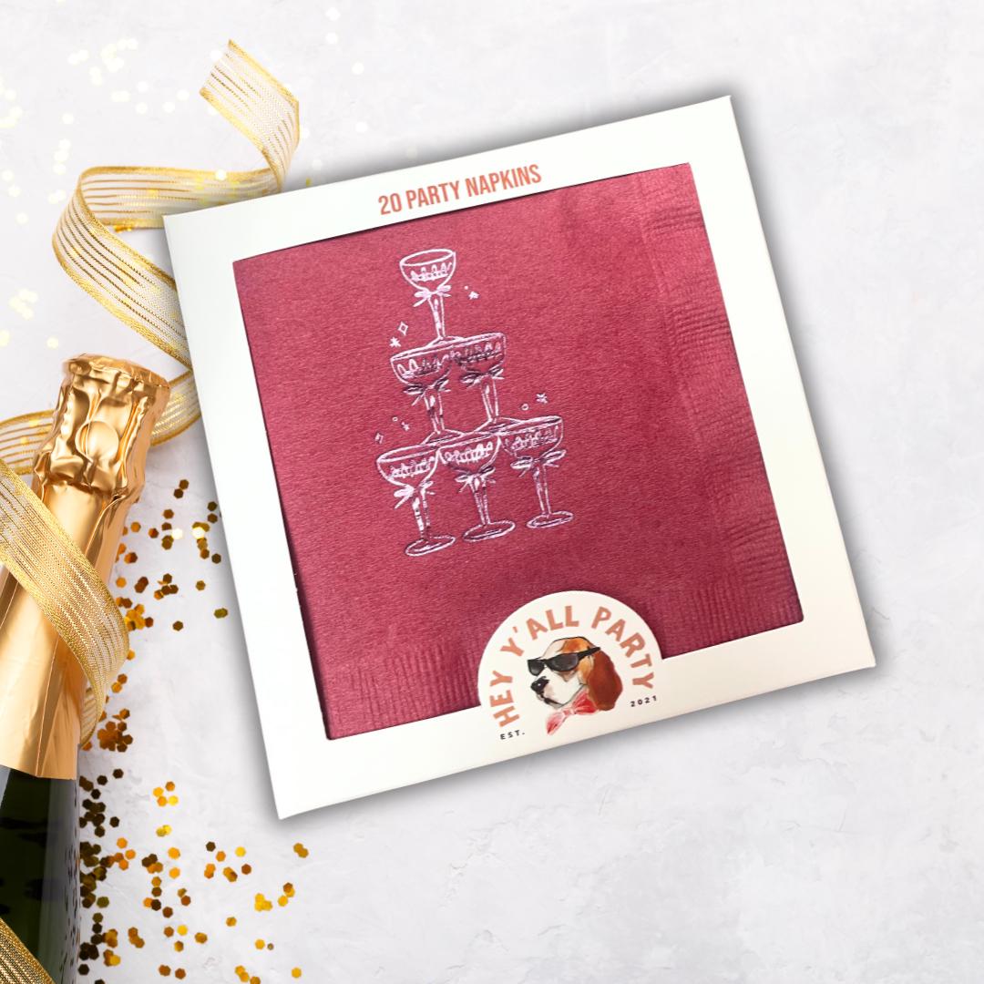 Champagne Toast Glasses Pink Foil Party Napkins
