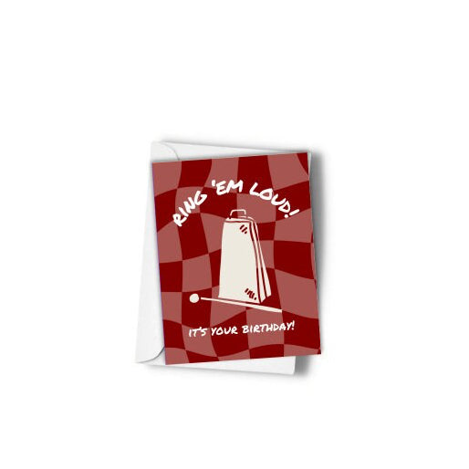 Cowbell Maroon Birthday Card