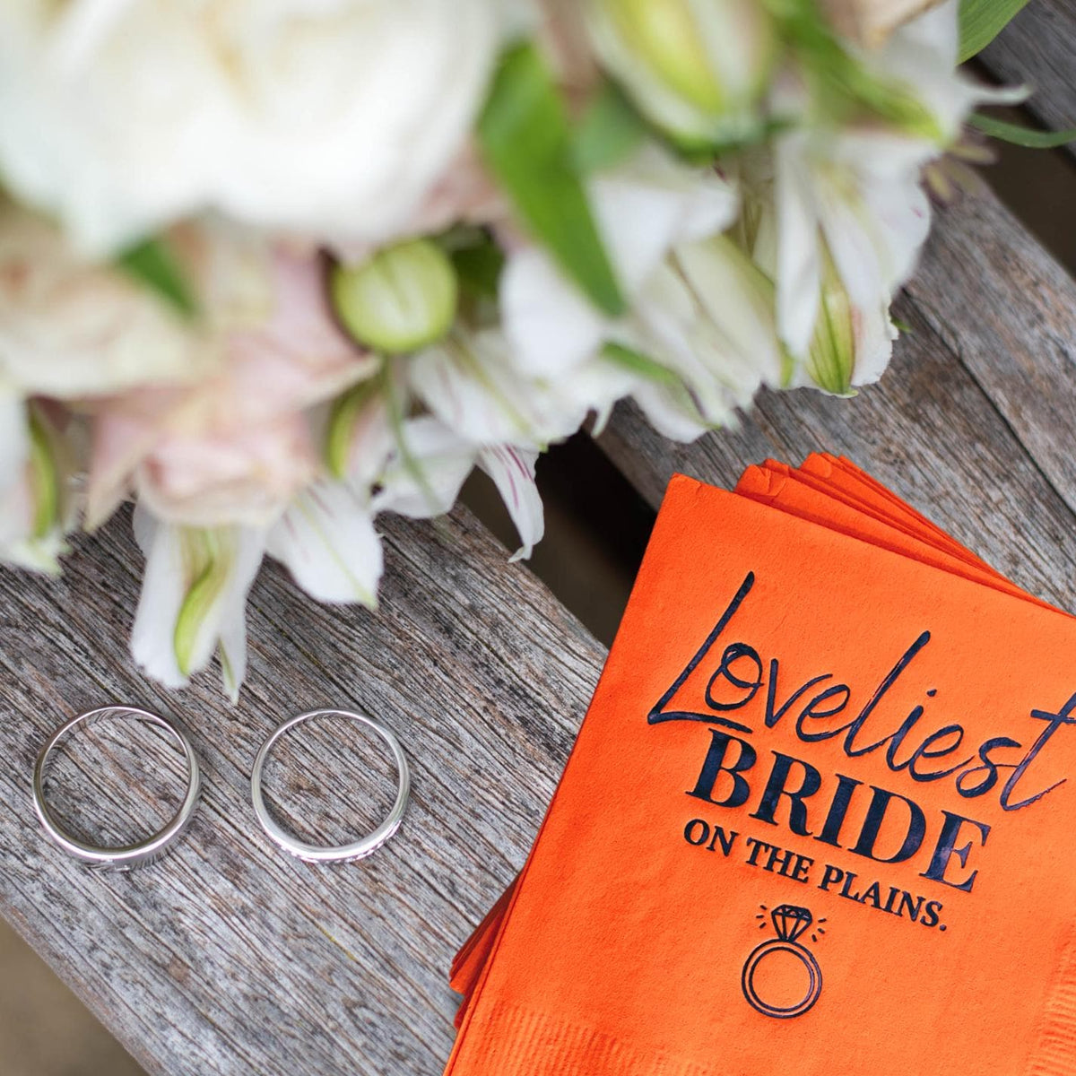 Loveliest Bride on the Plains Foil Orange Blue Napkins
